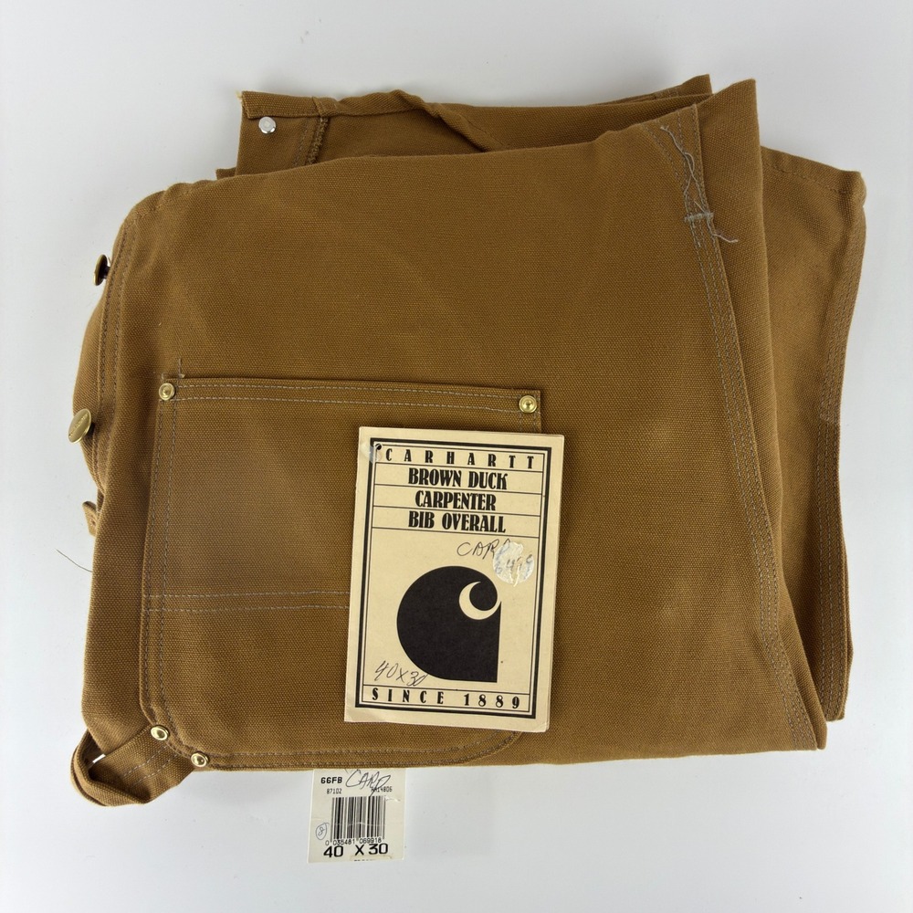 Carhartt Double Knee Carpenter Bib Overalls Nail Apron Mens 40x30 66FB NWT USA